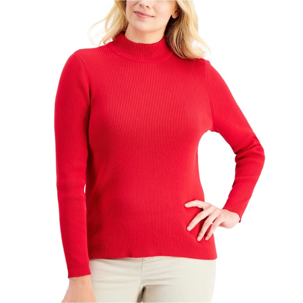 Karen Scott Women's Cotton Solid Rib Mock-Neck Sweater Red Size Medium